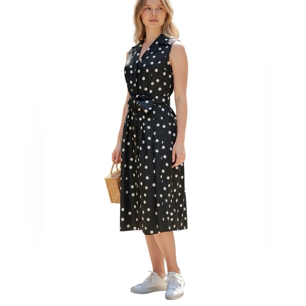 Jessica Howard Fit & Flare Black and White Polka Dot Dress Size 8P